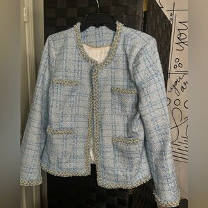 Elegant Blue Tweed Women's Jacket